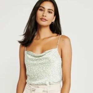 Abercrombie Green & White Floral Cowl Neck Tank Top